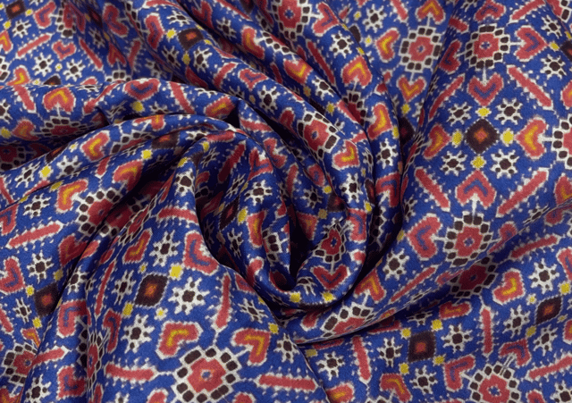 Dark Slate Blue Abstract Print Pure Katan Silk Fabric