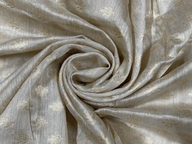 Beige Floral Dyeable Pure Kota Zari Fabric