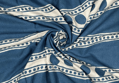 Yale Blue Abstract Print Cotton Slub Fabric
