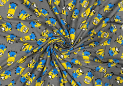 Grey Minions Print Rayon Fabric