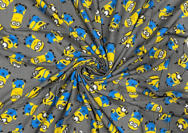 Grey Minions Print Rayon Fabric