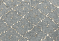 Grey Floral Embroidery Pure Kota Fabric