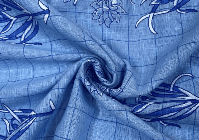 Sky Blue Floral Print Linen Fabric
