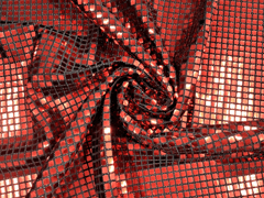 Red Geometric Square Disco Foil Fabric