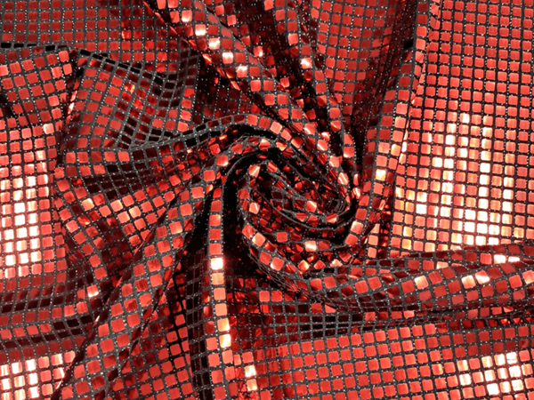Red Geometric Square Disco Foil Fabric