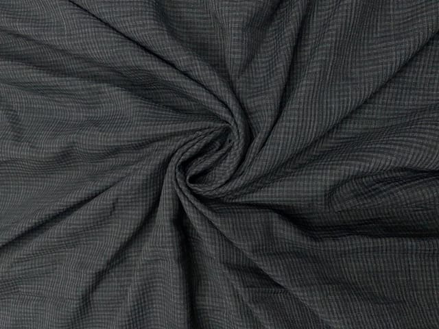 Dark Grey Color Checks Cotton Linen Fabric