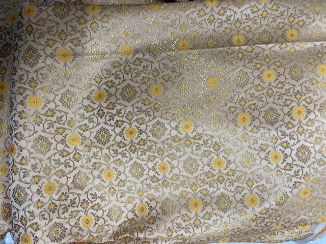 Yellow Semi Brocade Floral Fabric