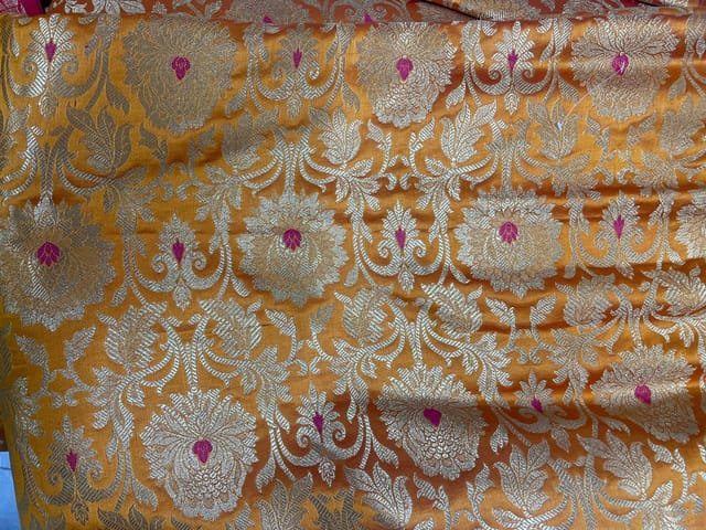 Mustard Semi Brocade Floral Fabric