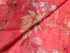 Dull Red Floral Viscose Organza Fabric