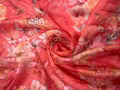 Dull Red Floral Viscose Organza Fabric