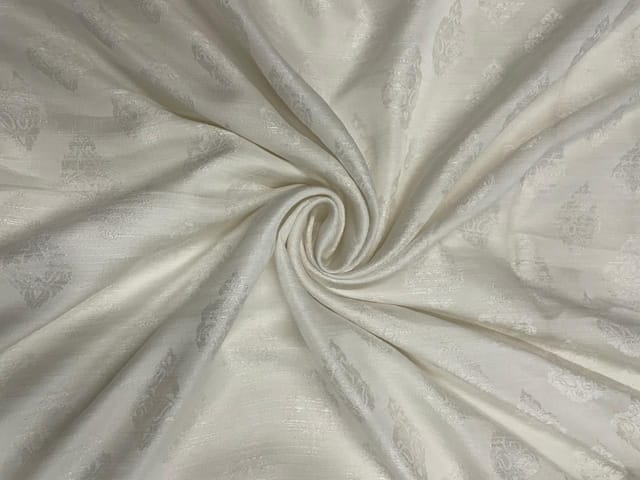 White Abstract Naysha Silk Fabric