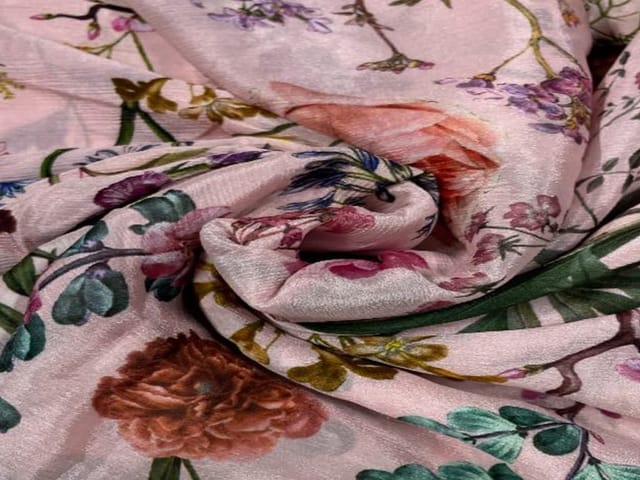 Light Pink Floral Chinon Chiffon Fabric