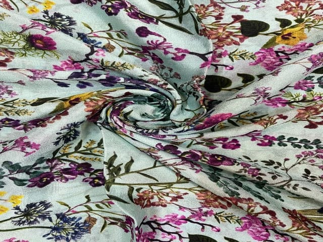 Sea Green Multicolor Floral Chinon Chiffon Fabric
