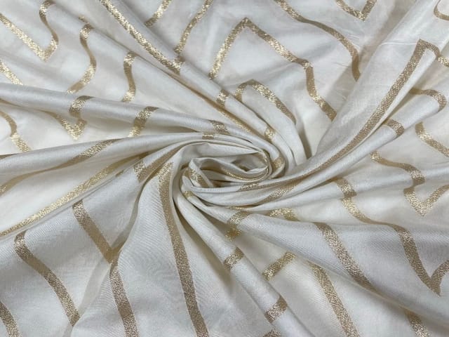 White and Golden Dyeable Tussar Silk Zari Fabric