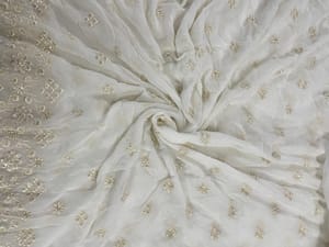 White Dyeable Floral Georgette Embroidery Fabric
