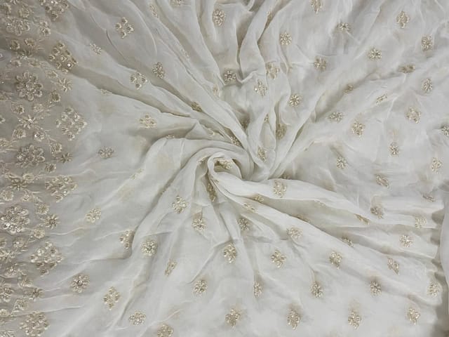 White Dyeable Floral Georgette Embroidery Fabric