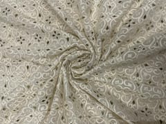 White Dyeable Geometric Georgette Embroidery Fabric