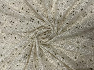 White Dyeable Geometric Georgette Embroidery Fabric