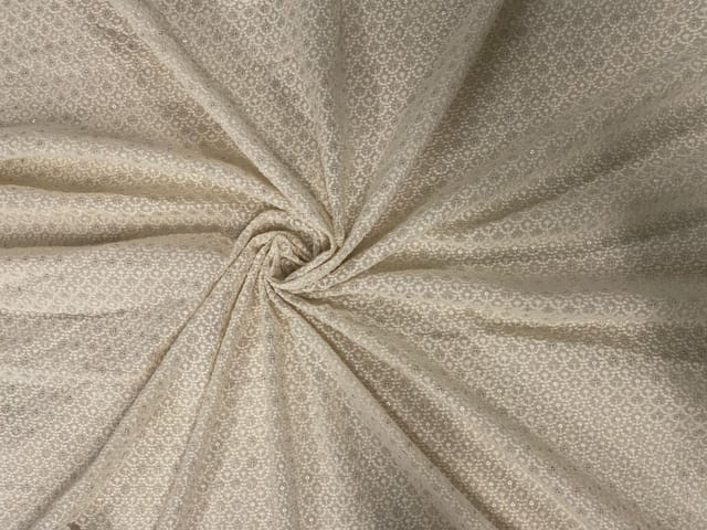White Dyeable Geometric Georgette Embroideryroidery Fabric