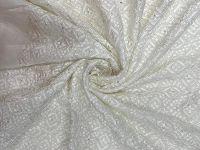 White Dyeable Geometric Dola Silk Embroideryroidery 1 Fabric