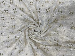 White Dyeable Geometric Georgette Embroidery Fabric