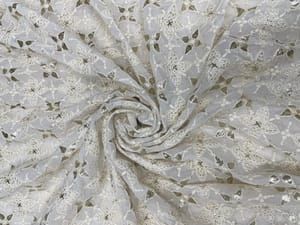 White Dyeable Geometric Georgette Embroidery Fabric