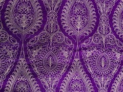 Royal Purple Floral Pure Monga Silk Embroideryroidery Fabric