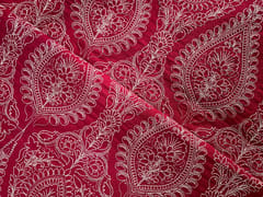 Red Floral Pure Monga Silk Fabric