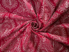 Red Floral Pure Monga Silk Fabric
