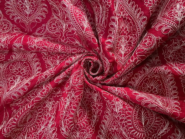 Red Floral Pure Monga Silk Fabric