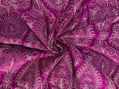 Magenta Floral Pure Monga Silk Fabric