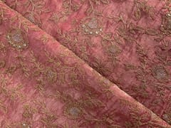 Red Floral Pure Tissue Embroidery Fabric