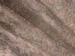 Beige Gold Floral Pure Tissue Embroidery Fabric