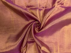Light Pink & Gold Plain Pure Silk Tissue Fabric