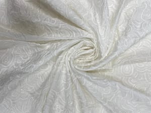 White Dyeable Geometric Dola Silk Embroidery Fabric