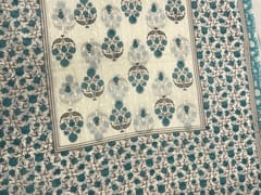 Sky Blue & White Floral Cotton Dupatta Fabric