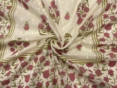 Peach & White Floral Cotton Dupatta Fabric