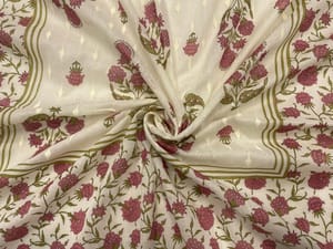 Peach & White Floral Cotton Dupatta Fabric