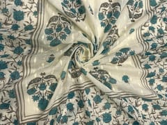 Sky Blue & White Floral Cotton Dupatta Fabric