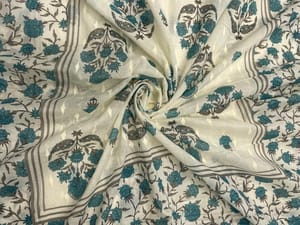 Sky Blue & White Floral Cotton Dupatta Fabric