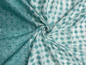 Sea Green Floral Cotton Dupatta Fabric