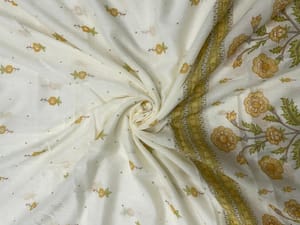 Yellow Floral Cotton Dupatta Fabric