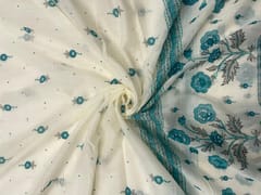 Light Blue Floral Cotton Dupatta Fabric