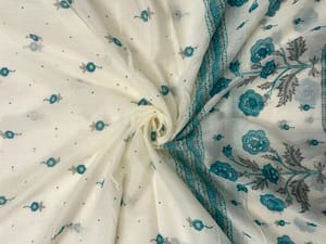 Light Blue Floral Cotton Dupatta Fabric