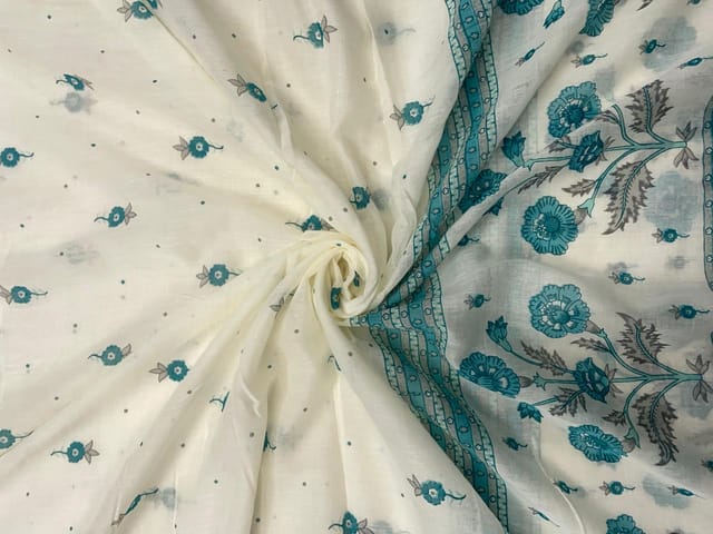 Light Blue Floral Cotton Dupatta Fabric