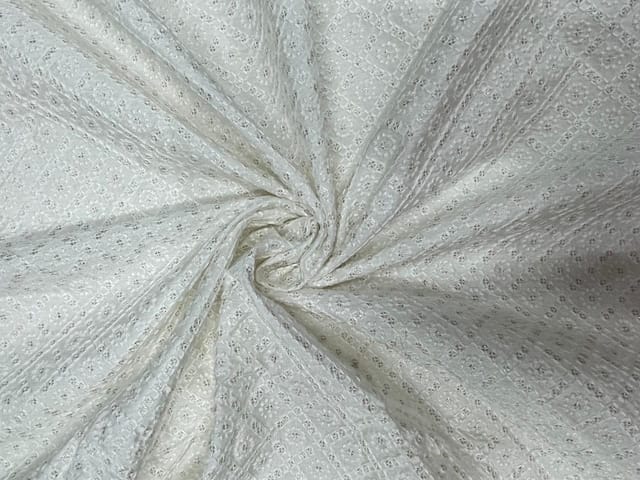 White Dyeable Geometric Dola Silk Embroidery Fabric