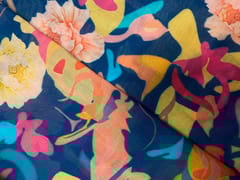 Blue Multi Color Abstract Pure Chanderi Print Fabric