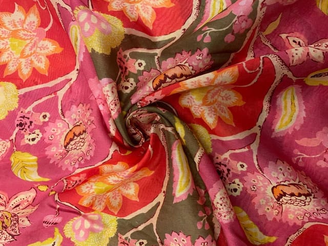 Multicolor Floral Pure Chanderi Print Fabric