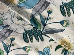 White Multicolor Floral Pure Dupion Print Fabric