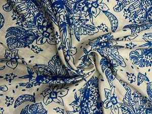 Cream Multicolor Floral Pure Dupion Print Fabric